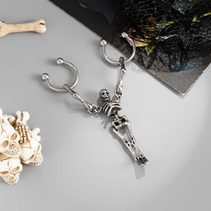 Orecchino A Clip Scheletro Gotico Acciaio Inossidabile Punk Industrial Per Donna Uomo Gioielli Halloween Stile Oscuro