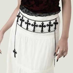 Gothic zwarte taille ketting met kruis hangers en dubbele rijen voor dames