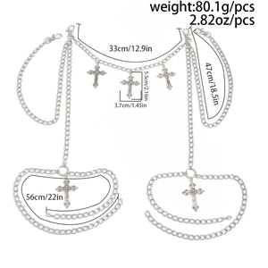 Detailed measurements of gothic silver cross thigh chain with weights and dimensions