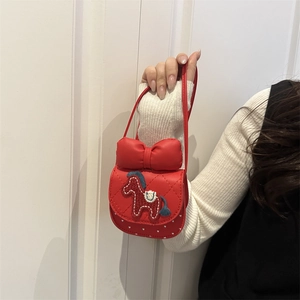 Mini borsa a tracolla rossa per bambina con fiocco e ricamo a forma di cavallo