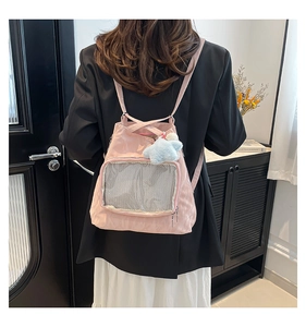 Mochila casual rosa con ventana transparente y colgante de estrella de felpa en modelo