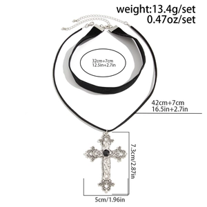 Detailed size specifications for Gothic black velvet choker and cross pendant necklace
