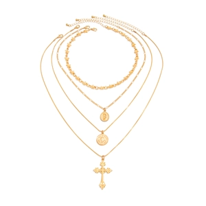 Collana multistrato dorata di lusso con girocollo a stella e ciondolo a croce religiosa