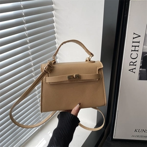 Vintage PU Leather Top Handle Bag For Women Golden Metal Lock Lychee Pattern Crossbody Shoulder Bag Elegant Office Lady Handbag