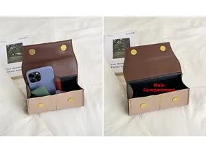 Dettaglio della spaziosa tasca principale che contiene smartphone, rossetto e trucchi