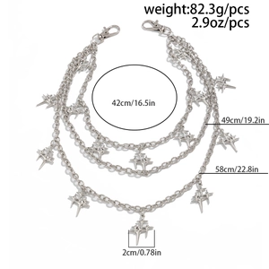 Dettagli della catena per pantaloni a 3 strati con stelle e misure 42cm 49cm 58cm