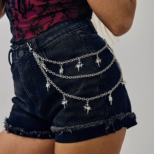 Catena da vita multistrato in metallo argento con ciondoli a stella punk