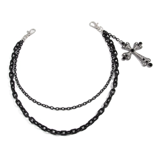 Catena da vita punk multistrato nera con ciondolo a croce in strass per jeans