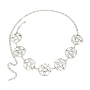 Catena da vita in metallo argento con pendenti a pentagramma traforati stile gotico