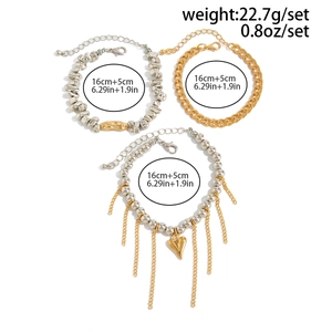 Detaillierte Größentabelle für das dreiteilige Armband-Set mit Goldkette und Herzanhänger