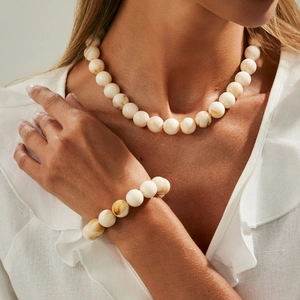 Böhmisches Acryl-Rundperlen-Halsketten- und Armband-Set Marmor-Textur Tie-Dye Handgefertigter Beaded Choker Für Damen Schmuck