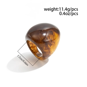 Detail view of amber resin ring with weight 11.4g and inner diameter 1.7cm measurements