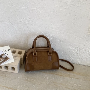 Borsa a Spalla Donna Vintage in PU Effetto Camoscio Patchwork Boston Bag Con Ciondolo Di Perline Minimalista Retro Borsa a Tracolla