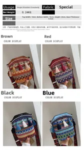 Dettaglio della borsa a secchiello in stile etnico con motivi a righe e nappe colorate