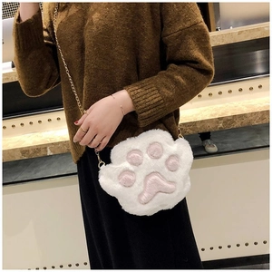 Borsa a tracolla carina in peluche a zampa d'orso per donne e bambini con catena d'oro