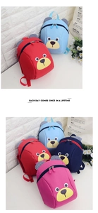 Close-up of cute cartoon bear backpack with striped ears and durable dual zippers