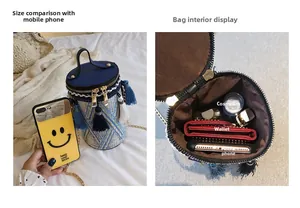 Capacità interna della mini borsa a secchiello in paglia con spazio per cellulare