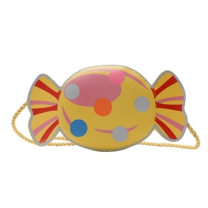 Mini sac à bandoulière en forme de bonbon pour enfants en cuir PU jaune et pois pailletés