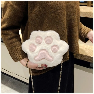 Borsa a tracolla a zampa d'orso in peluche bianco con cuscinetti rosa e catena d'oro