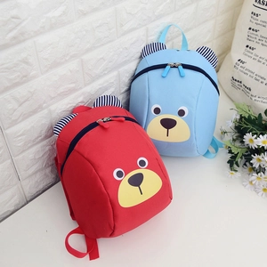 Cartoon bear toddler backpacks in red and blue with 3D ears and anti-lost strap design