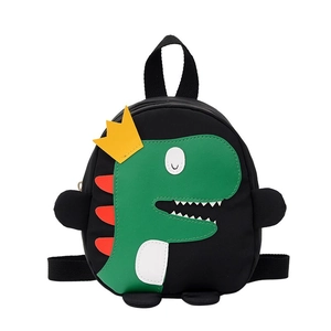 Zaino per bambini nero con dinosauro verde e corona gialla per asilo e scuola