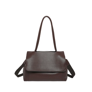 Minimalist large brown tote bag with lychee texture and two interchangeable straps