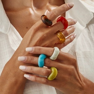Colorful irregular chunky resin rings for women and men in retro geometric style