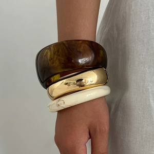 Bracciale Rigido Irregolare Resina Tartarugato Motivo Marmo Lega Oro Lucido Gioielli Moda Retro Per Donne