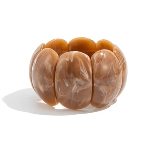 Bracciale largo elastico in resina con motivo marmorizzato caramello per donna