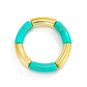 Brazalete geométrico de cuentas doradas y mármol turquesa con diseño minimalista