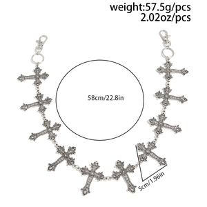 Detailed view of multilayer cross chain for jeans with lobster clasp and size markings