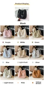 Dettaglio della borsa tote con coulisse e fiocco in dieci diverse opzioni di colore