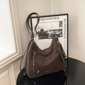 Women Large Capacity PU Leather Hobo Shoulder Bag Vintage Slouchy Tote Bag With Mini Pouch Fashion Commuter Crossbody Bag