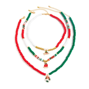 Juego de tres collares navideños con letras Noel y campanas festivas en rojo y verde