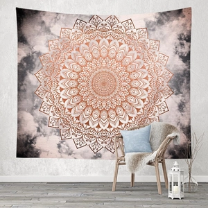 Artistic mandala tapestry wall hanging for bedroom decoration with marble texture background