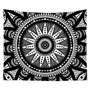 Bohemian black and white mandala tapestry wall hanging for bedroom decor