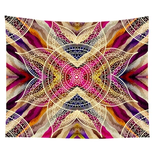 Detailed close-up of bohemian mandala tapestry featuring vibrant ethnic patterns and rich colors