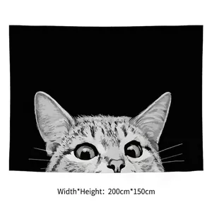 Dettaglio dell'arazzo da parete con gatto bianco e nero misura 200 cm di larghezza per 150 cm