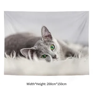 Arazzo da parete con gatto grigio 200x150cm per decorazione camera da letto accogliente