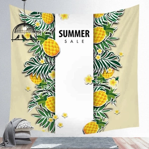 Detail of tropical pineapple tapestry with Summer Sale text for wall decoration