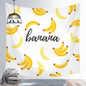 Detailed view of banana pattern wall tapestry with modern Nordic minimalist home decor style