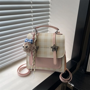 Mini Backpack PU Leather Gingham Pattern Star Metal Buckle Flap Cover Sweet Preppy Aesthetic Daily Casual Women Girls