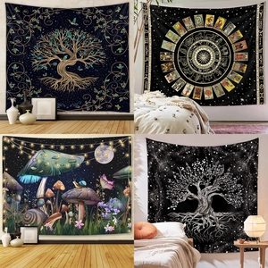 Arazzo da Parete Bohémien Motivo Artistico Estetico Albero Della Vita Fungo Tarocchi Zodiaco Stampa Poliestere Arredamento Casa