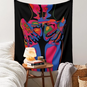 Dettaglio dell'arazzo bohémien colorato con motivi astratti del corpo in stile pop art
