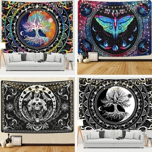 Bohemian Mandala Tapestry Wall Hanging Gothic Skeleton Moon Phase Tree of Life Polyester Fabric Aesthetic Room Decor For Bedroom Living Room