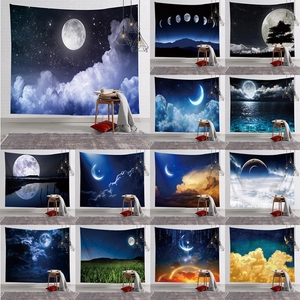 Arazzo Luna E Cielo Stellato Da Appendere Alla Parete Tessuto In Poliestere Cielo Notturno Fase Lunare Sfondo Per Camera Da Letto Soggiorno Stile Nordico