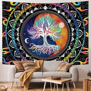 Bohemian Tree of Life tapestry with sun and moon mandala for home wall decoration