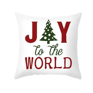 Λεπτομέρεια του χριστουγεννιάτικου Joy to the World σε μαλακή μαξιλαροθήκη ροδάκινου