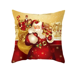 Federa quadrata con Babbo Natale e pupazzo di neve con scritta Merry Christmas in rosso