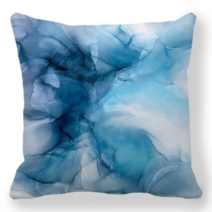 Federa per cuscino quadrata con stampa artistica astratta a inchiostro blu su sfondo bianco